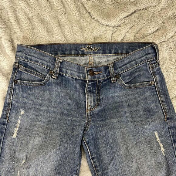 Old Navy The Diva Jeans Womens 2 Regular Blue Denim Straight Low Rise Distressed - Picture 3 of 10
